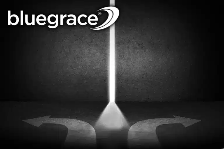 diverging road with bluegrace logo