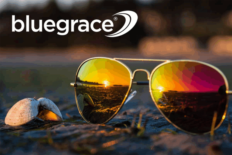sunglasses with shell and bluegrace logo