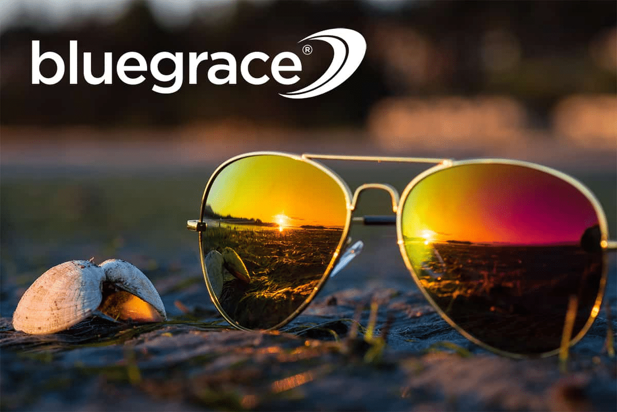 sunglasses with shell and bluegrace logo