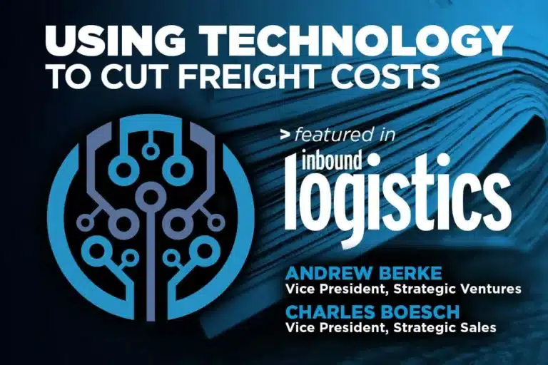 A promotional graphic titled "Using Technology to Cut Freight Costs" featured in Inbound Logistics.