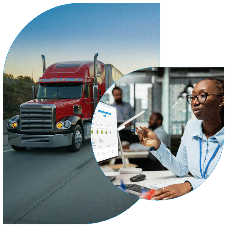 blueship screen and bluegrace red freight truck