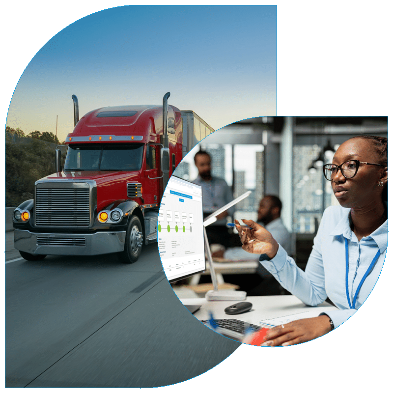 blueship screen and bluegrace red freight truck