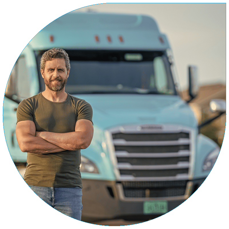 An experienced professional commercial driver representing a reliable trucking fleet and dedicated transportation services.