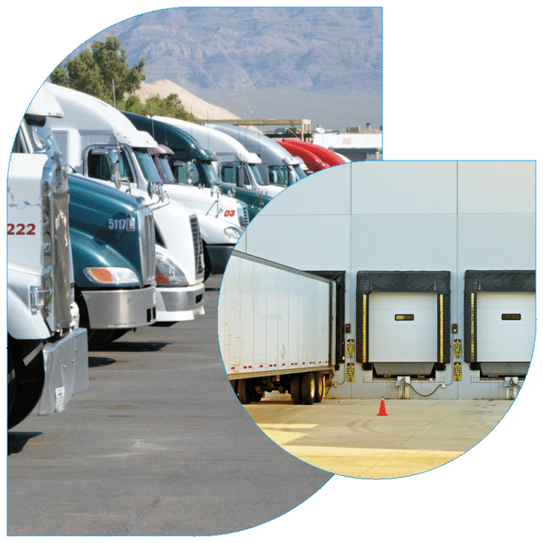 Truckload Trucks lined up at loading docks.