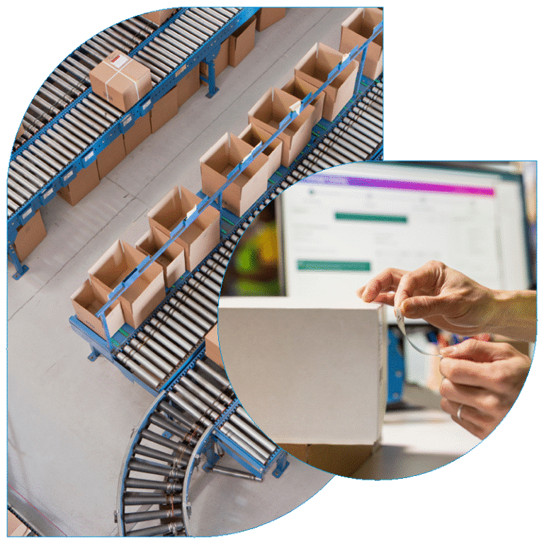 Conveyor belt with packaged boxes