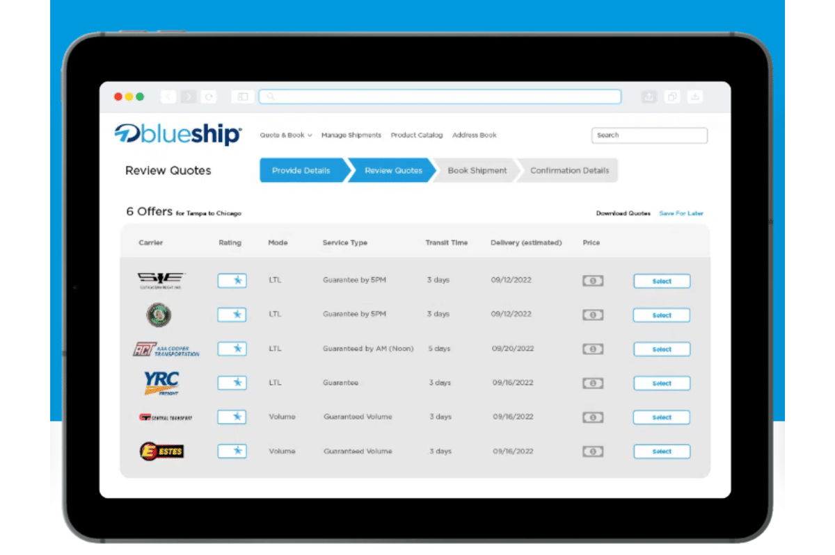 BlueShip Platform on tablet view