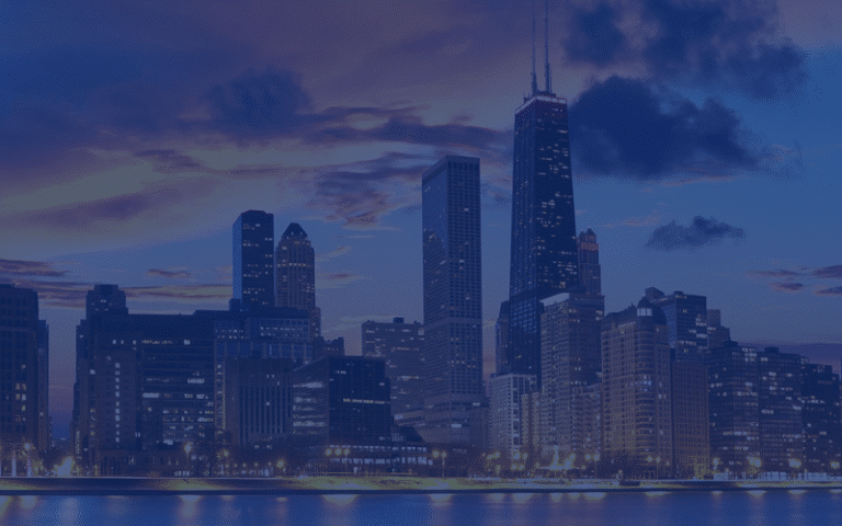 chicago skyline at dusk