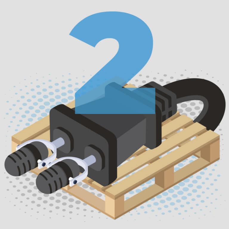 Illustration of a large black electrical plug sitting on a wooden pallet with a blue number two