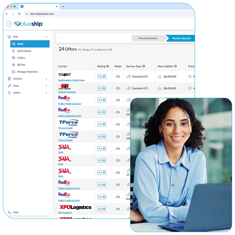 bluegrace blueship screens square customer woman smile computer