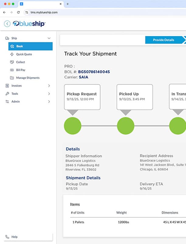Shipment tracking information and details
