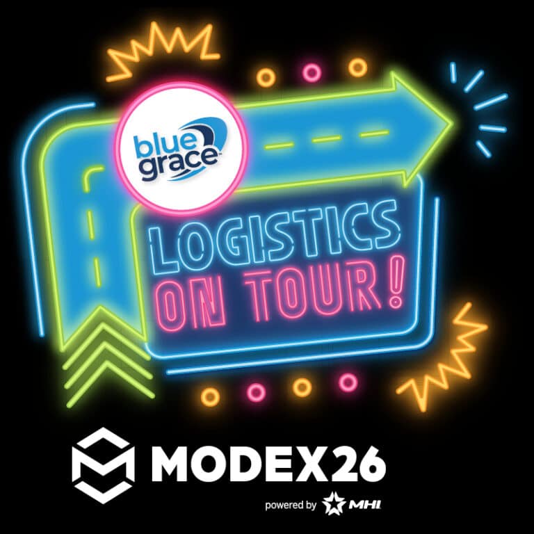 Modex hero image with BlueGrace logo highlighting supply chain and logistics event