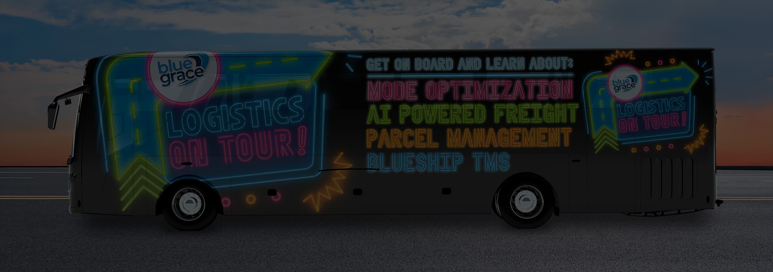 large bus with background dark