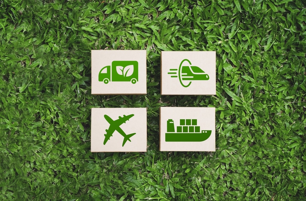 abstract sustainable freight icons on grass