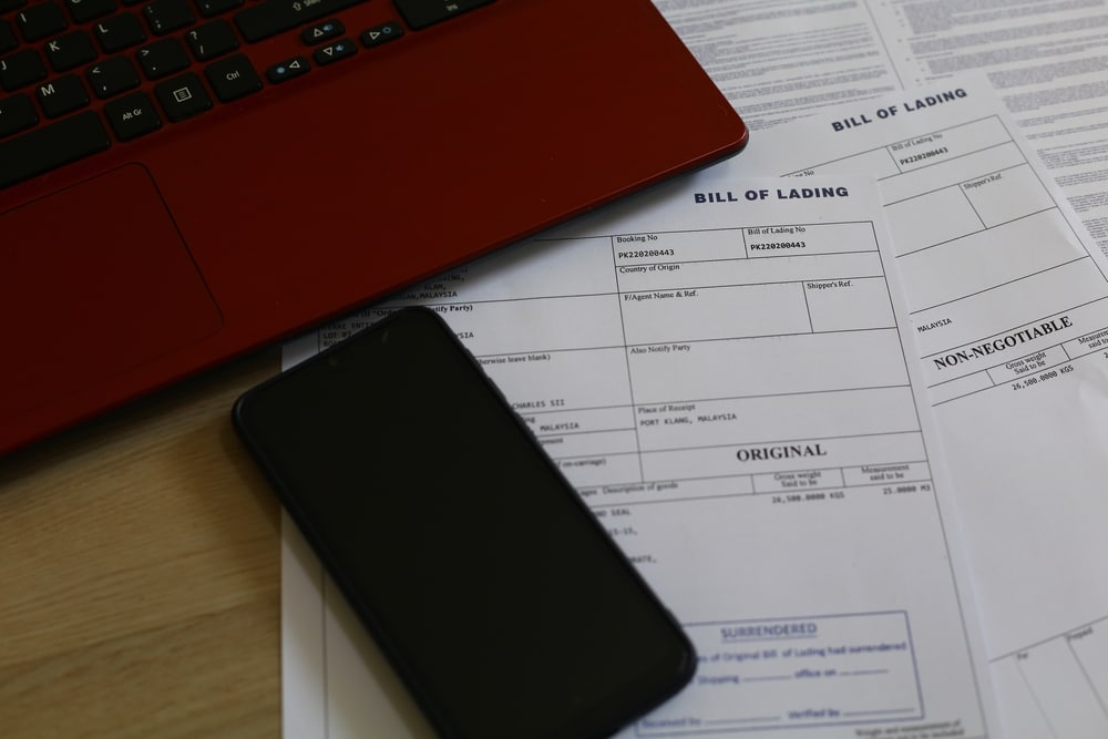 Bill of lading document for freight shipment details