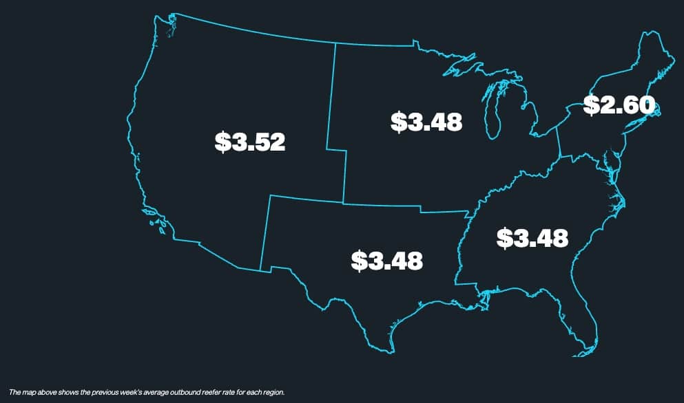 National Reefer Spot Rates Map