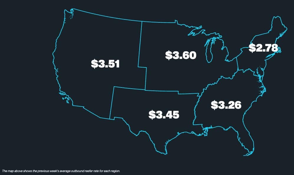 National Reefer Spot Rates Map