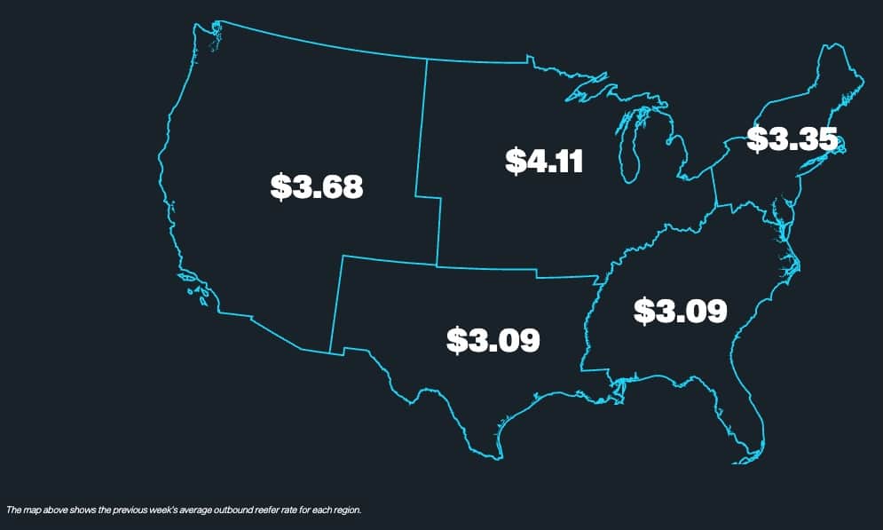 National Reefer Spot Rates Map